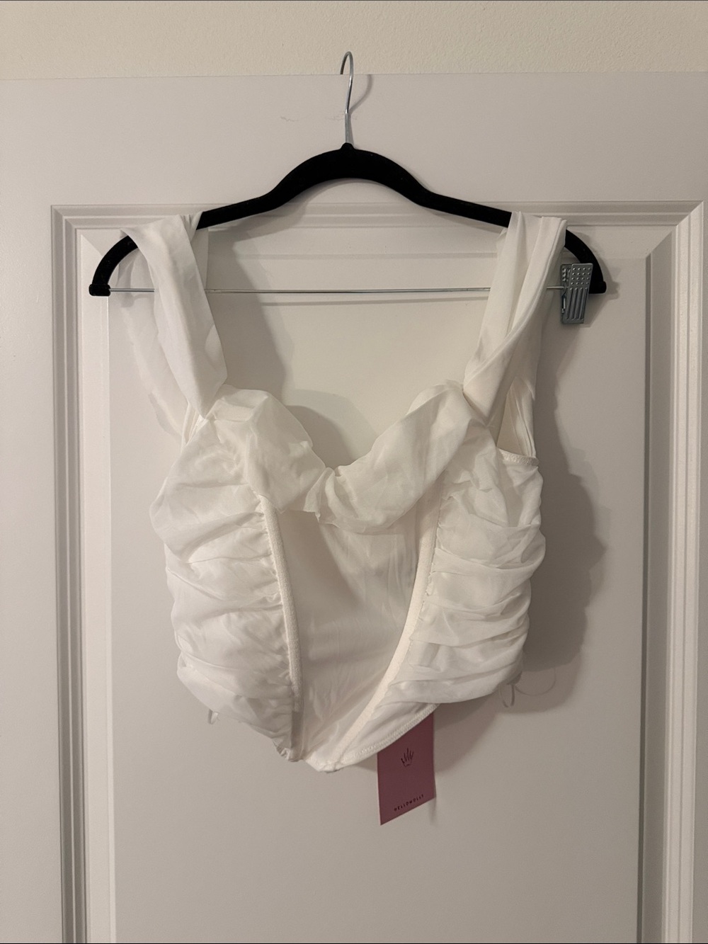 Hello Molly White Ruched Sweetheart Camisole